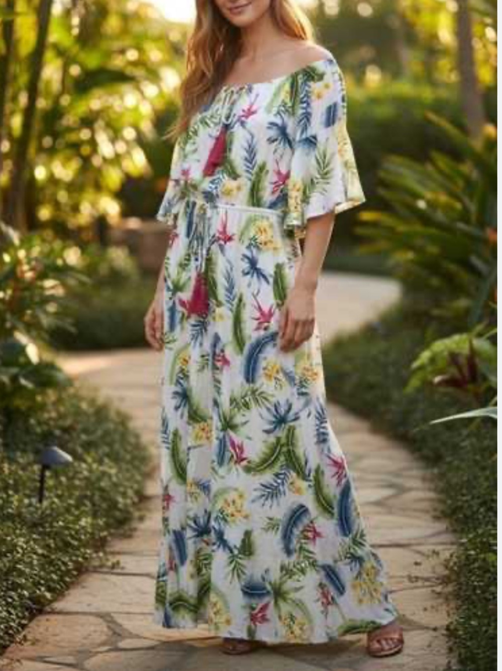 Label of Love Tropical Floral Tassel Boho Maxi Dress Size L